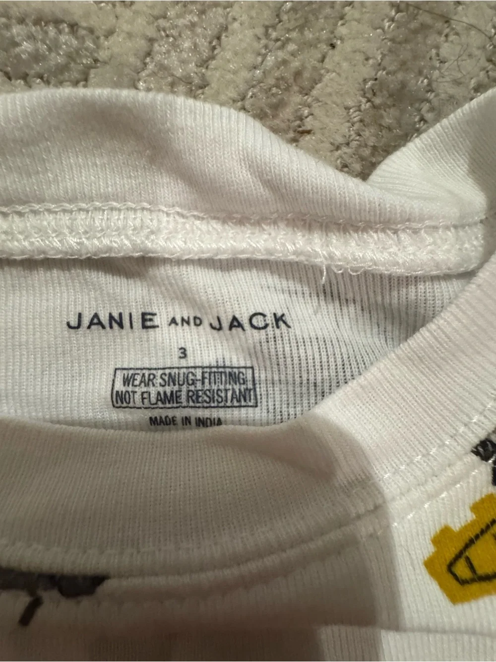 Janie and Jack White Pajama Set with Yellow, Blue, Green and Orange Trucks 3T